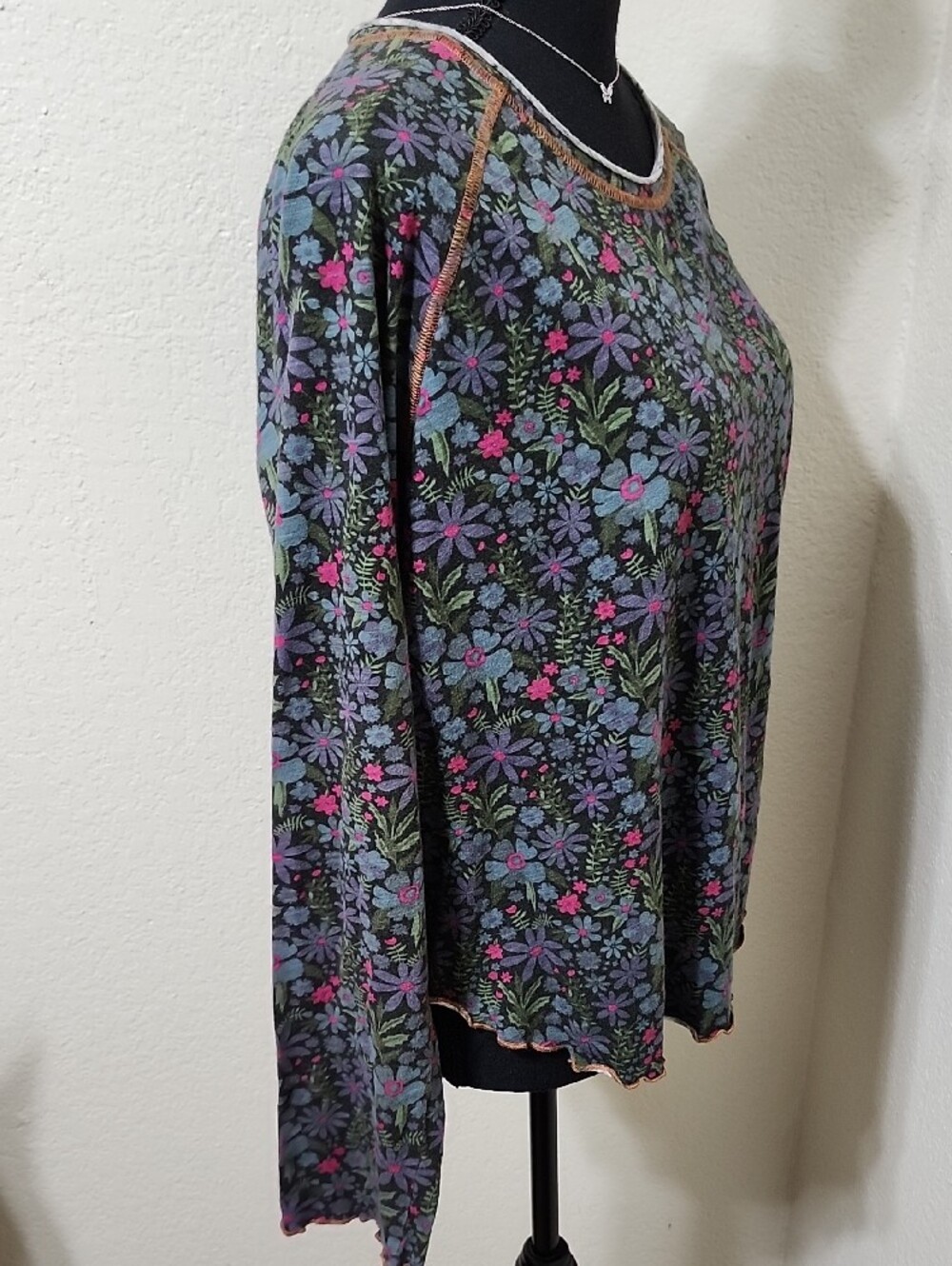 Natural Life Lily Cotton Long Sleeve Tee Shirt Dark Blue Garden Sz XL - Picture 10 of 11